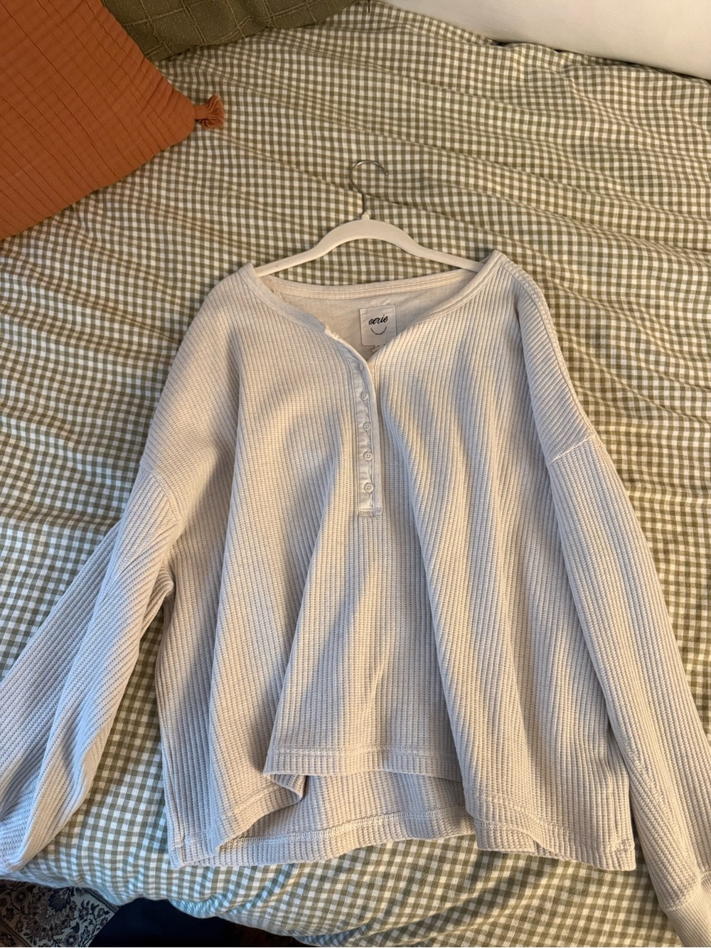 aerie Cream Ribbed Henley Sweatshirt